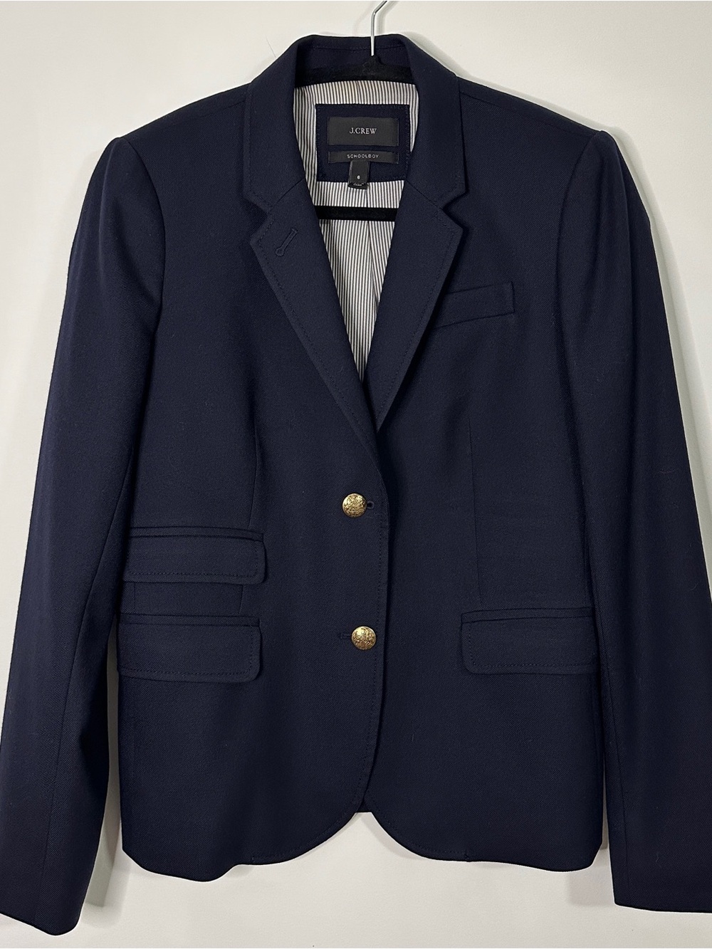 J.Crew Schoolboy Blazer Navy Wool Gold Buttons Size 6
